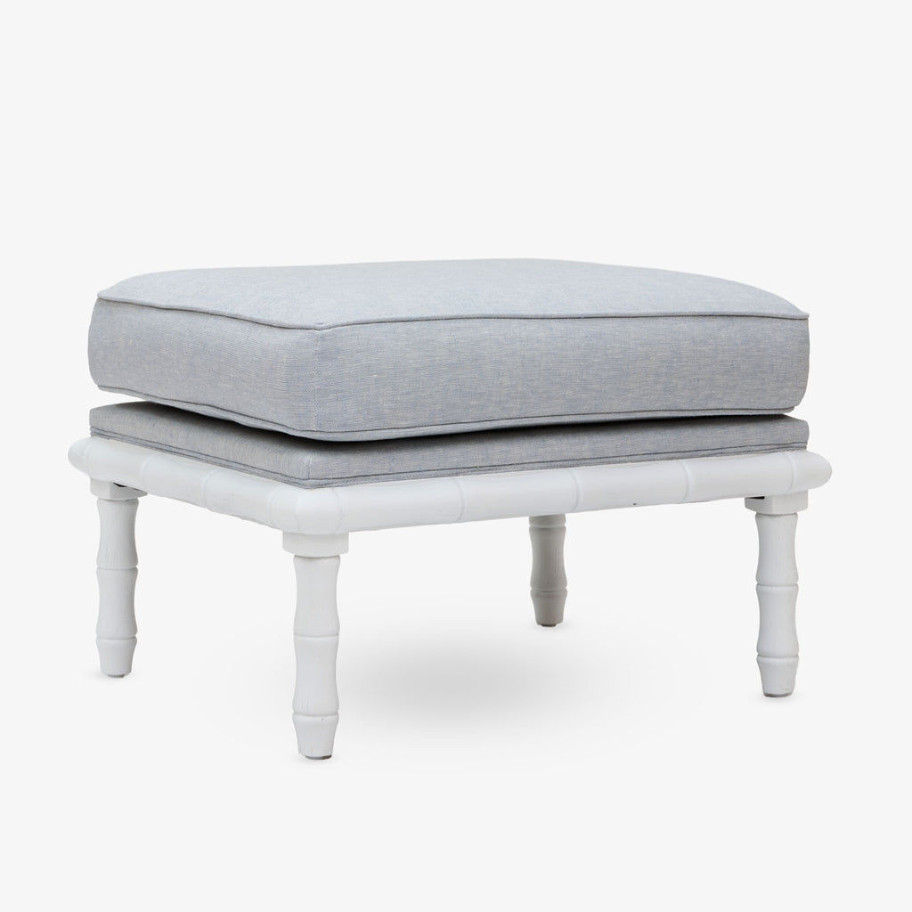 Indira Bamboo Ottoman (White & Duck Egg Blue) Side view