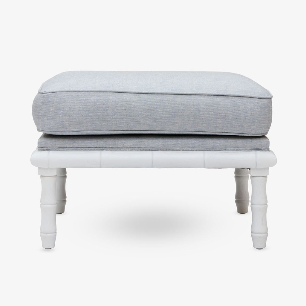 Indira Bamboo Ottoman (White & Duck Egg Blue) Front View