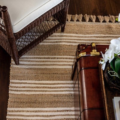 Jute Stripe Rugs With Tassels Natural Styled