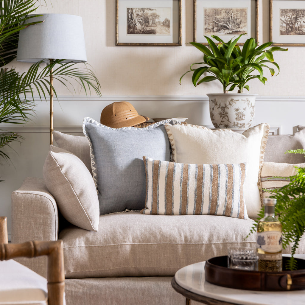 Kimberley Light Blue Linen Cushion Cover Styled on Sofa