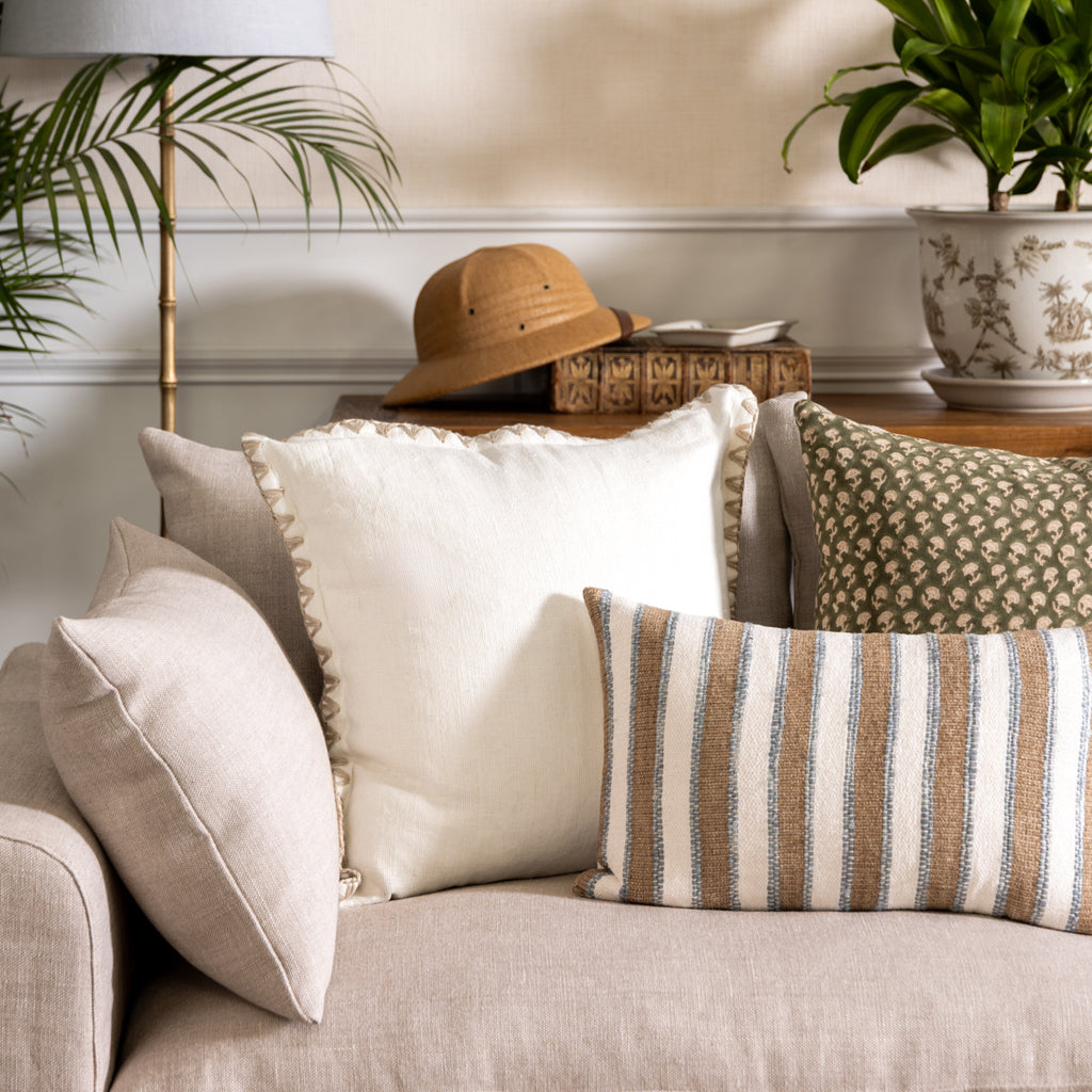 Kimberley Off-White Linen Cushion Cover Styled on Sofa