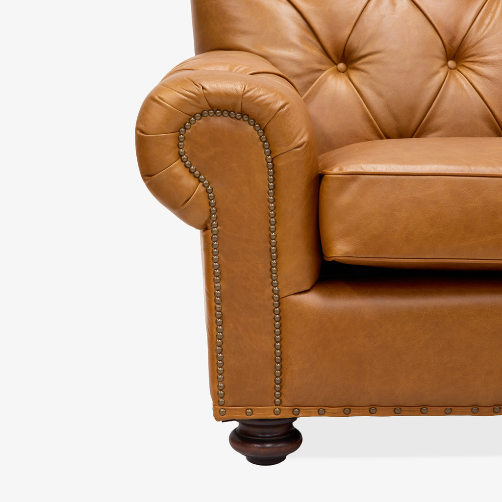Kingston Tan Leather Sofa Close Up