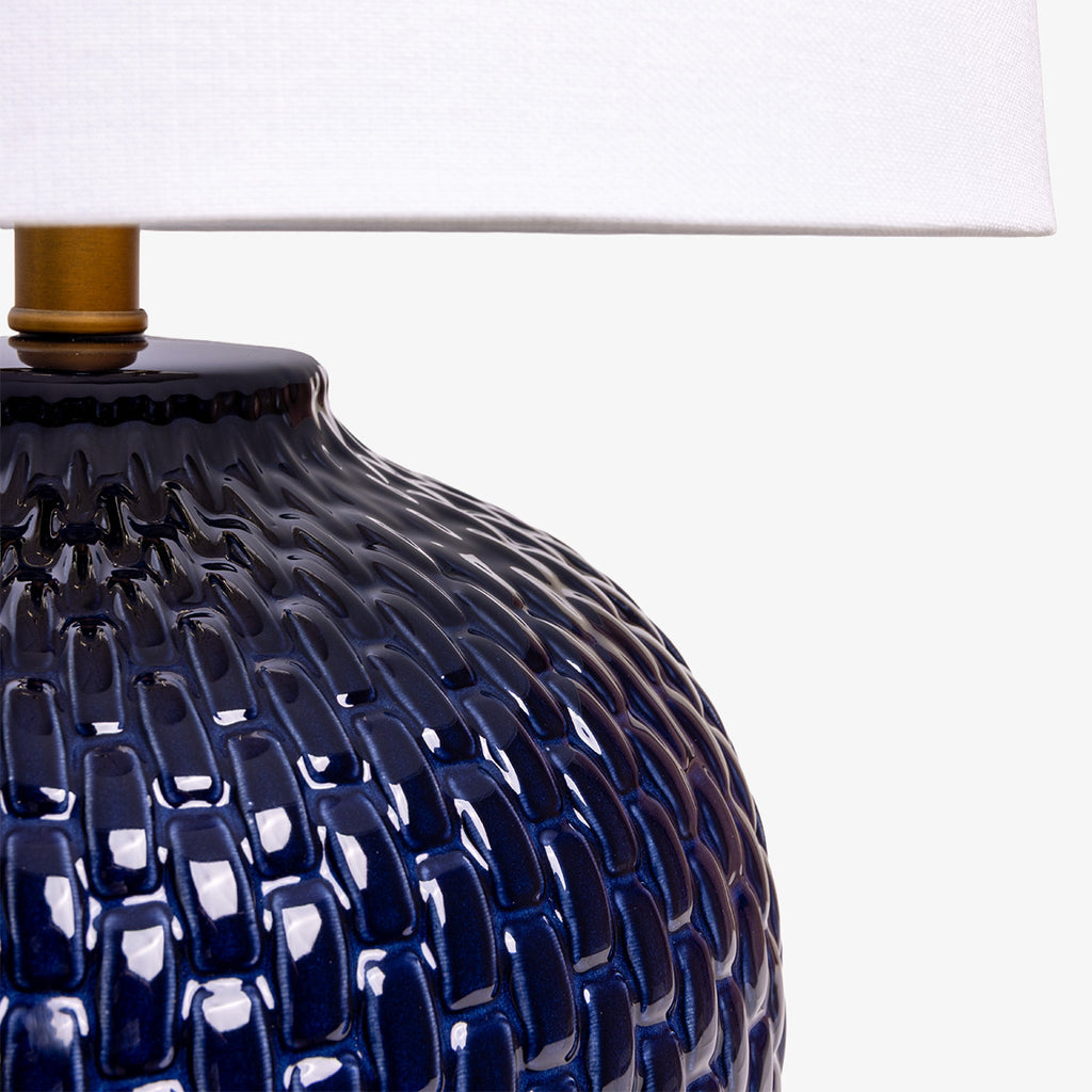 Knit Ceramic Lamp with Shade (Blue) Base Close Up