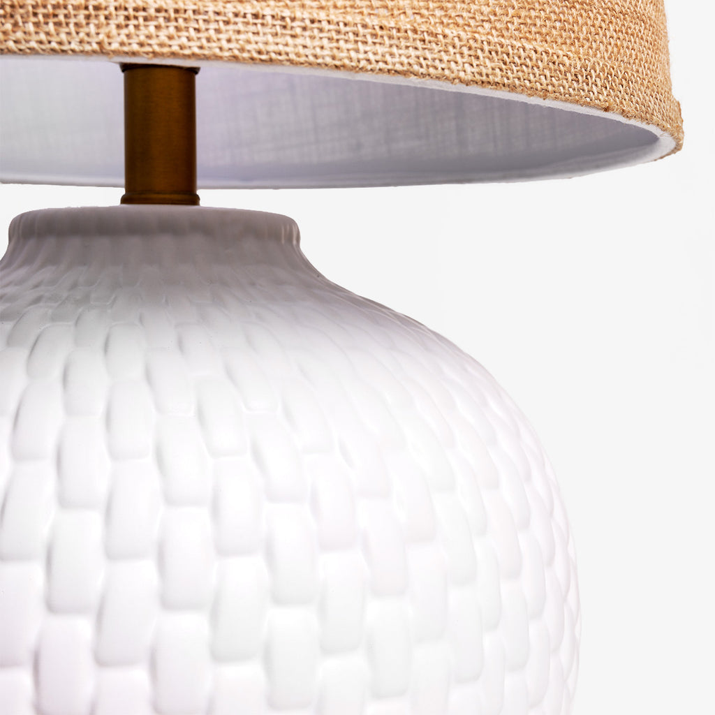 Knit Ceramic Lamp with Shade (White) Close Up