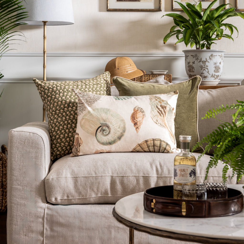 La Mer Seashell Cushion Cover Bundle Styled on Sofa