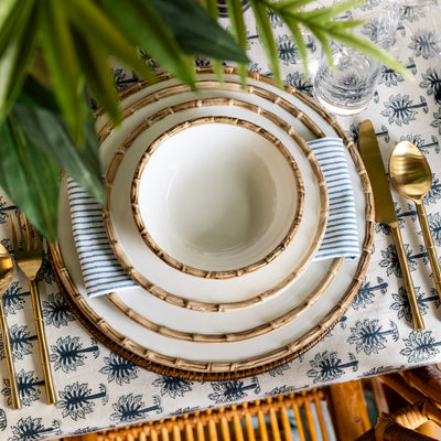 Laya Blue Narrow Stripe Napkins (Set of 4) Styled on Island Dining Table