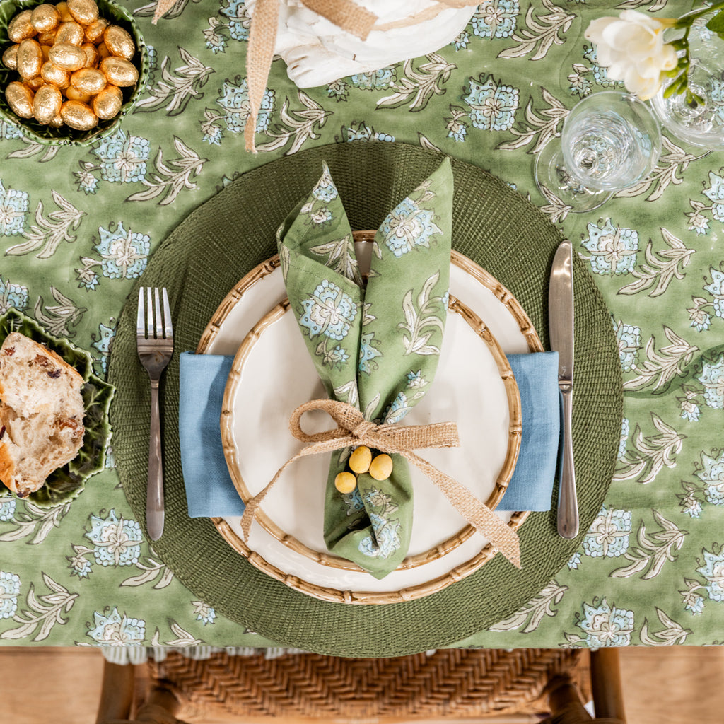 Laya Floral Napkins (Set of 4) Styled on Easter Table with Bamboo Dinnerware