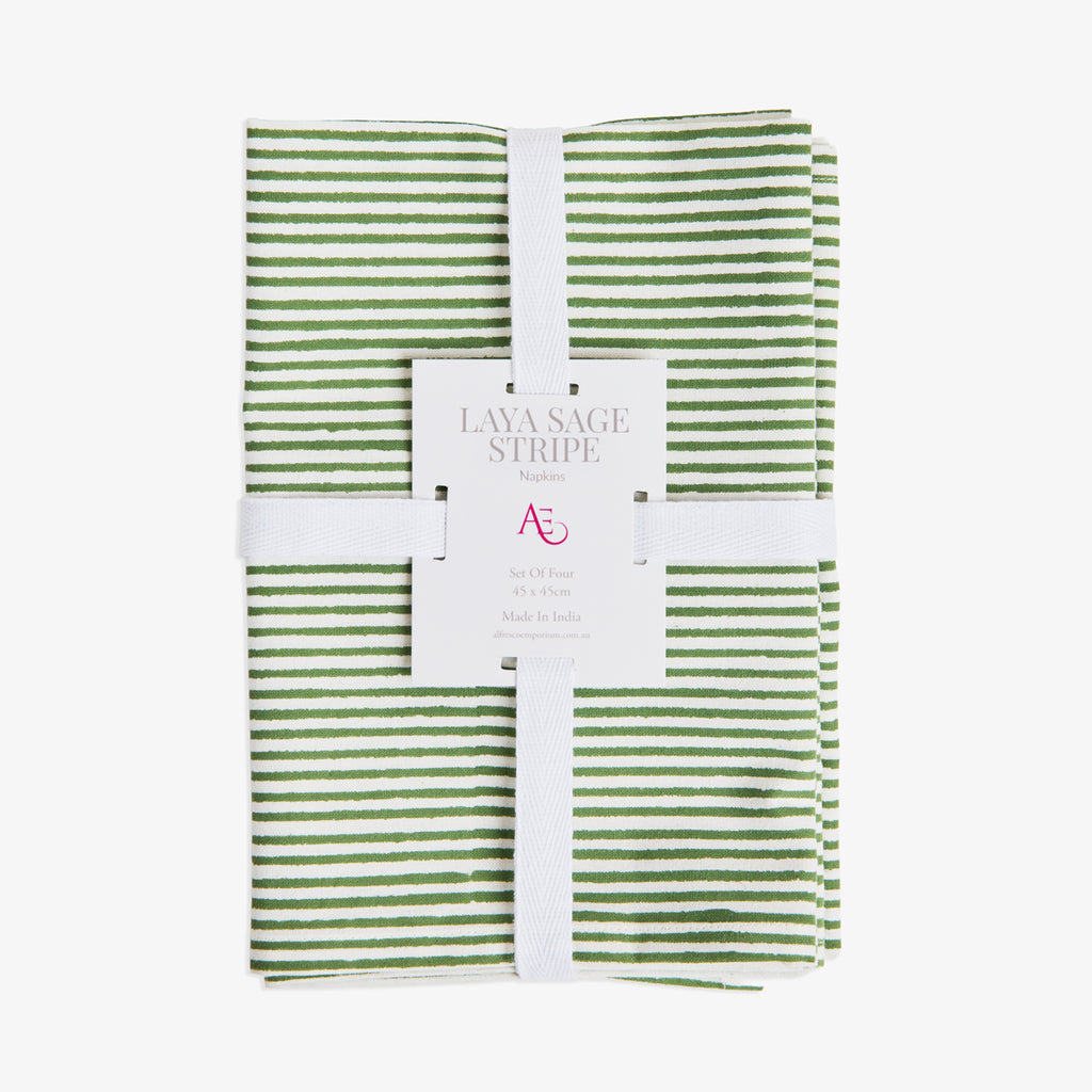 Laya Sage Narrow Stripe Napkins (Set of 4) Front View
