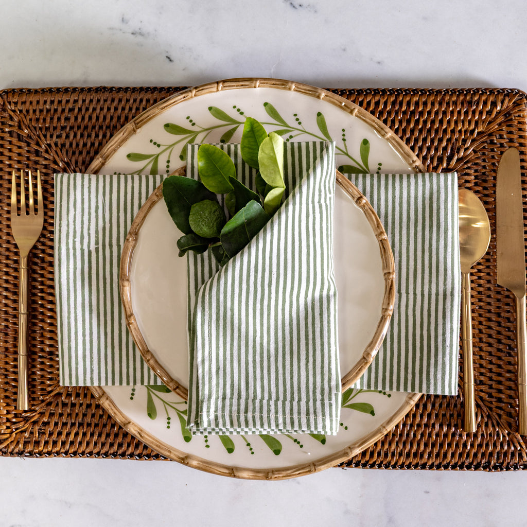 Laya Sage Narrow Stripe Napkins (Set of 4) Styled in Island Table Setting