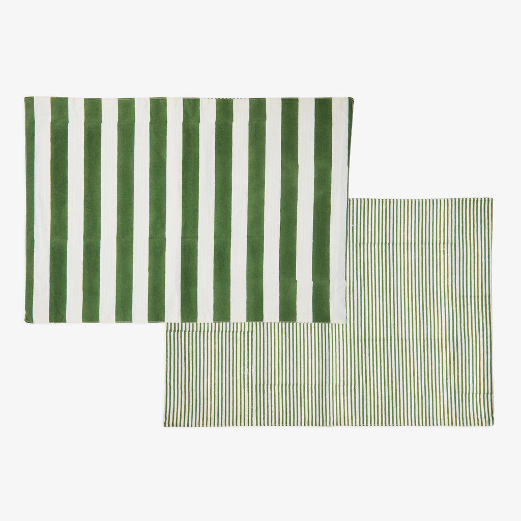 Laya Sage Stripe Double Sided Placemat (Set of 4) Front View with Both Sides