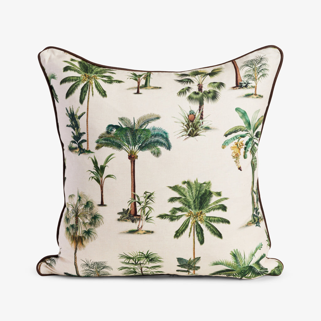Le Palm Cushion Cover Leather Piping Front View