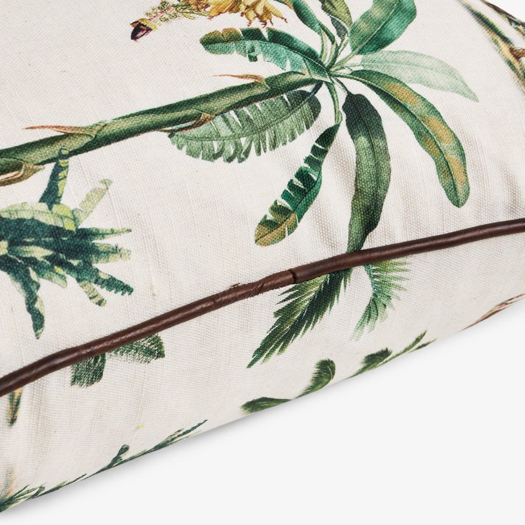 Le Palm Cushion Cover Leather Piping Close Up of Piping