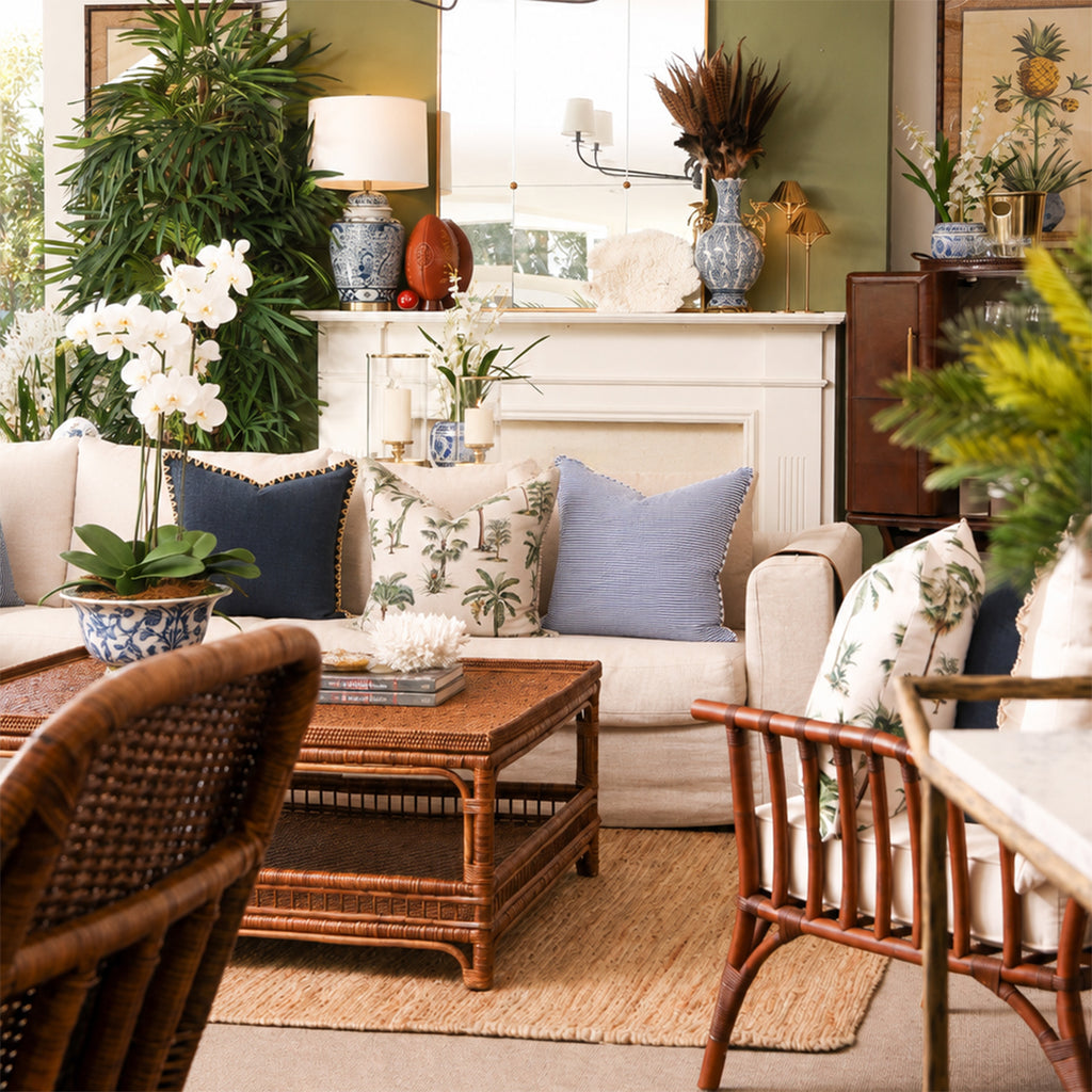 Le Palm Navy Cushion Cover Bundle Styled Living Room