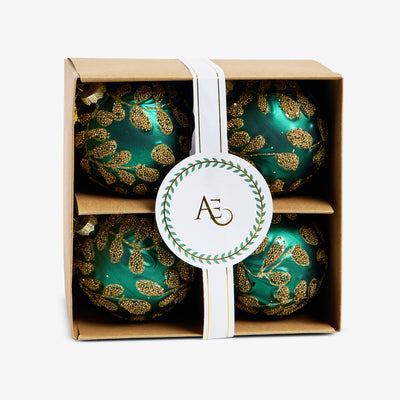 Leaf Baubles Set Of 4 (Green & Gold) In Box