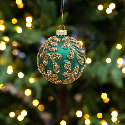 Leaf Baubles Set Of 4 (Green & Gold) Styled in Christmas Tree