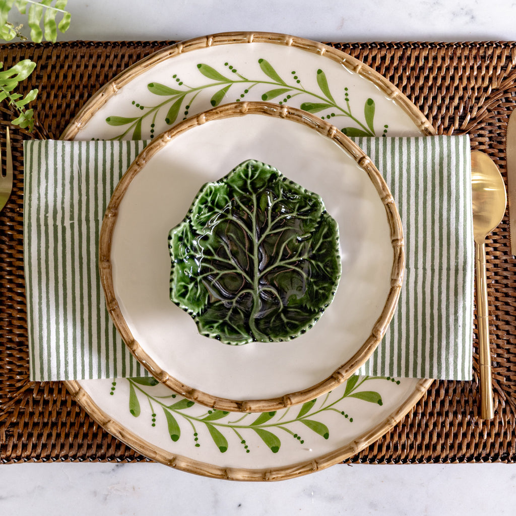Leaf Bowl & Plate Green Styled on Plate Setting