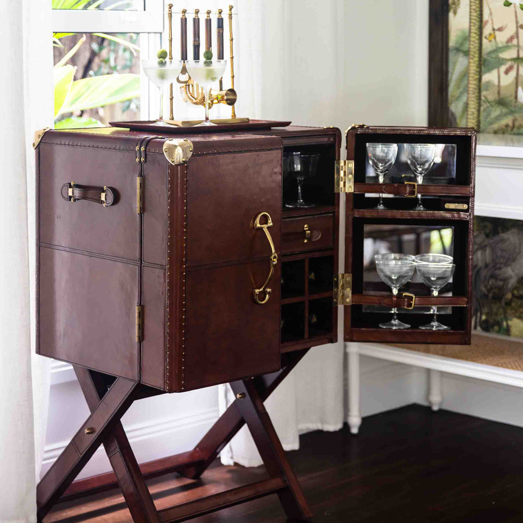 Leather Bar Cabinet On Stand Styled