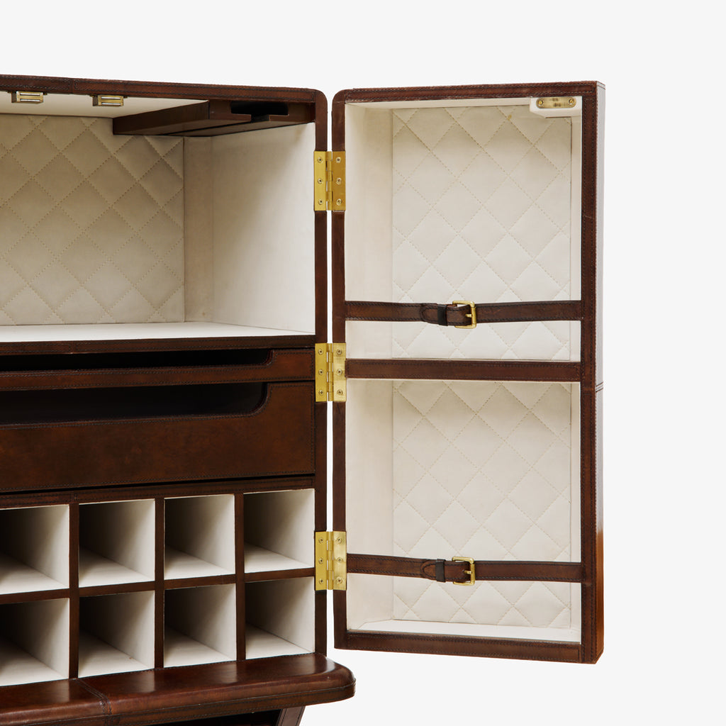 Leather Bar Cart Stand with Gold Handle Close Up