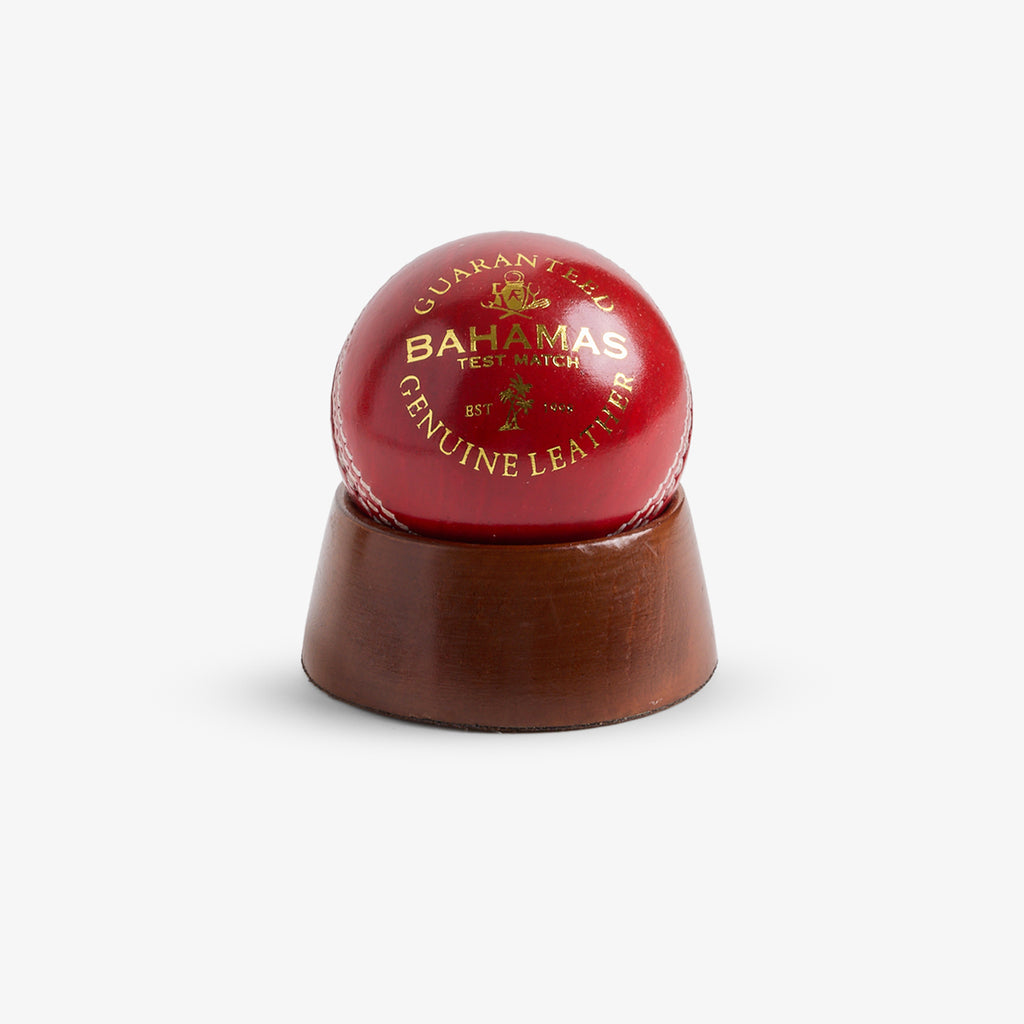 Leather Cricket Ball Front View on Stand