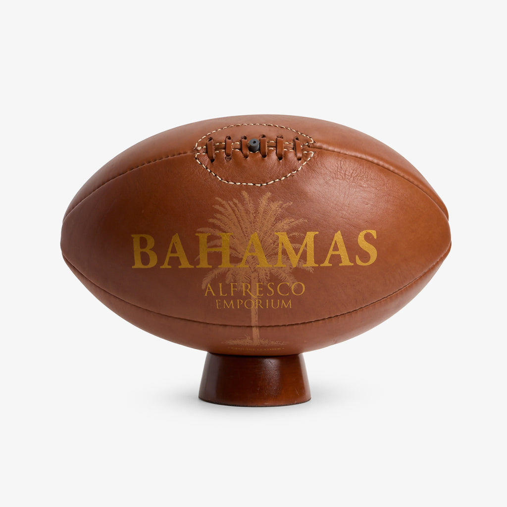 Leather Rugby Ball Front View on Stand