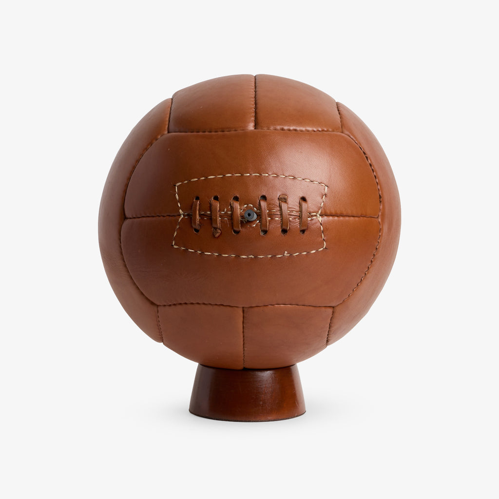 Leather Soccer Ball (Tan) Front View on Stand