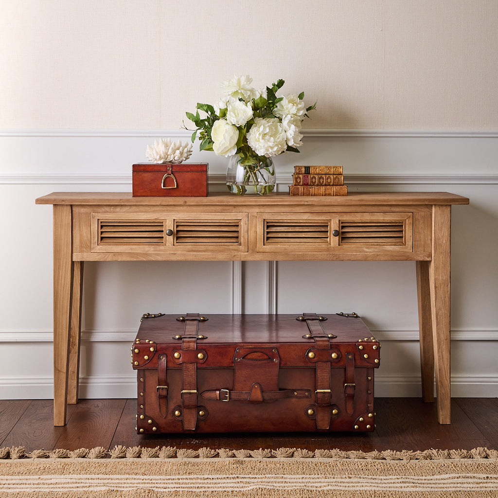 Elm Louvre Two Drawer Console Table Styled