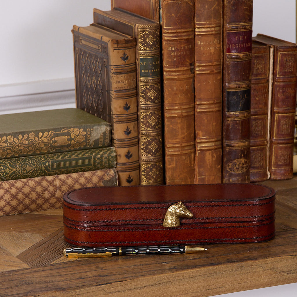 Leather Box With Horse Brown Styled On Desk