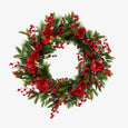 Red Magnolia Wreath with Lights 75cm Front View