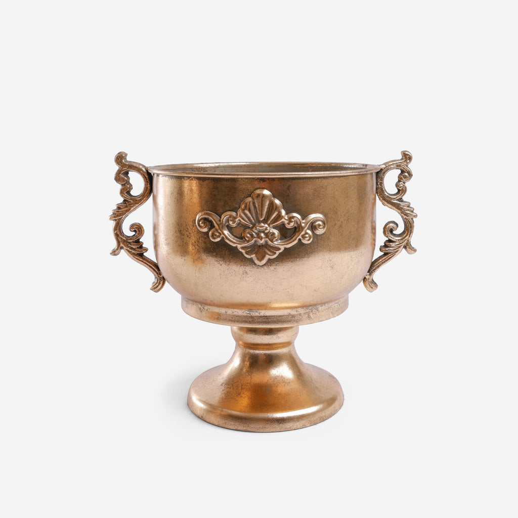 Medallion Gold Metal Planters With Handles Small