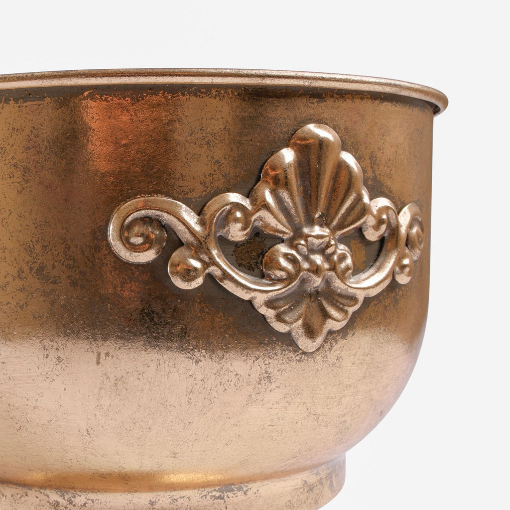 Medallion Gold Metal Planters With Handles Small Detail