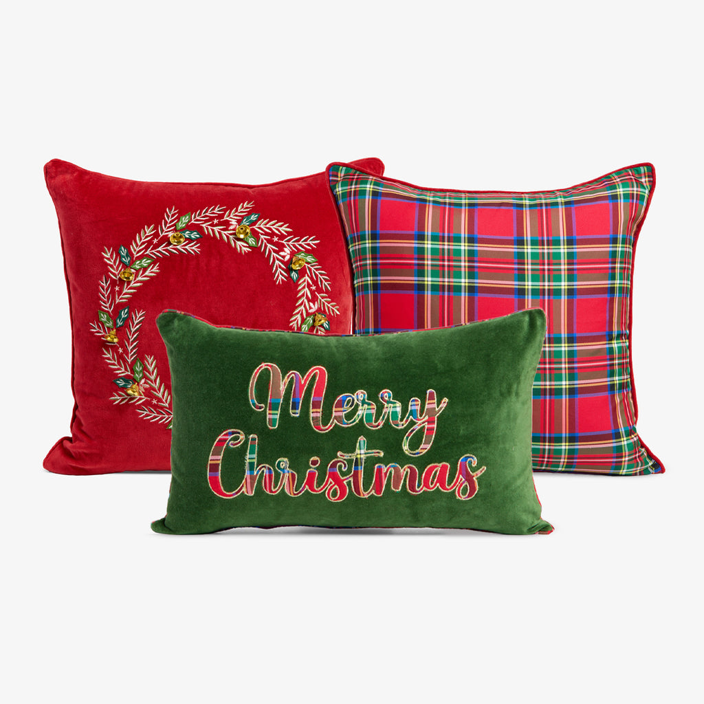 Merry Christmas Cushion Cover Bundle (Green) Front View