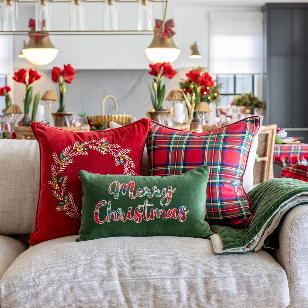 Merry Christmas Cushion Cover Bundle (Green) Styled on Sofa