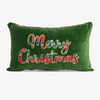 Merry Christmas Velvet & Tartan Cushion Cover (Green) Front View