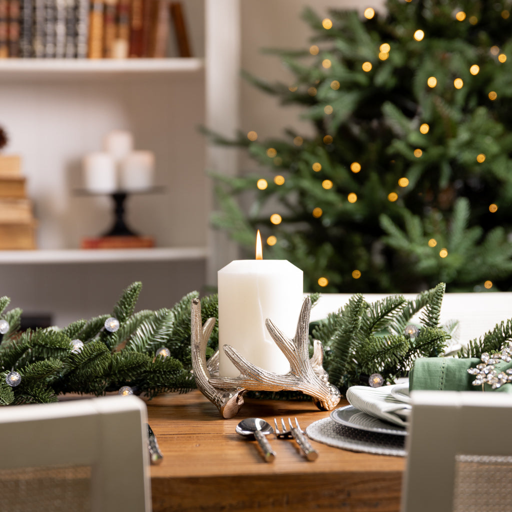 Metal Antler Candle Holders (Silver) Styled on Christmas Dining Table