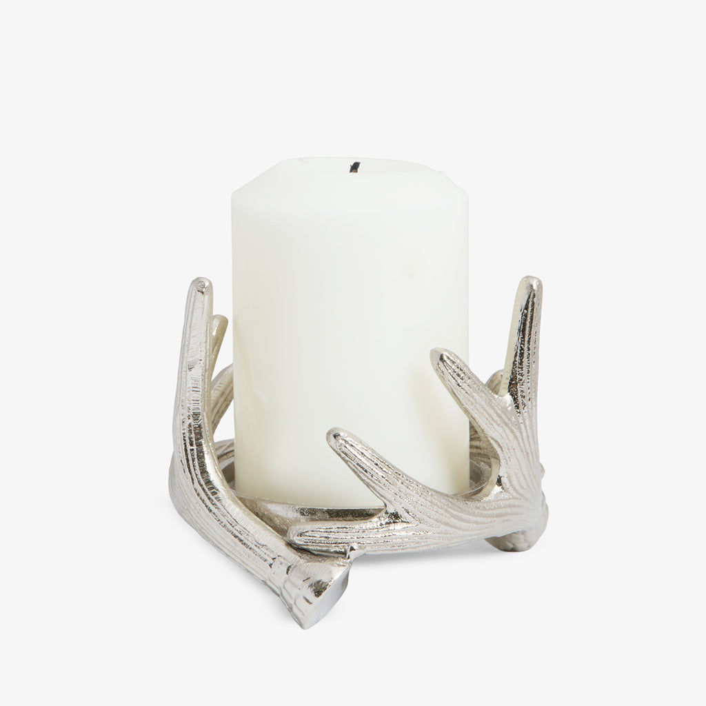 Metal Antler Candle Holders (Silver) Large with Candle