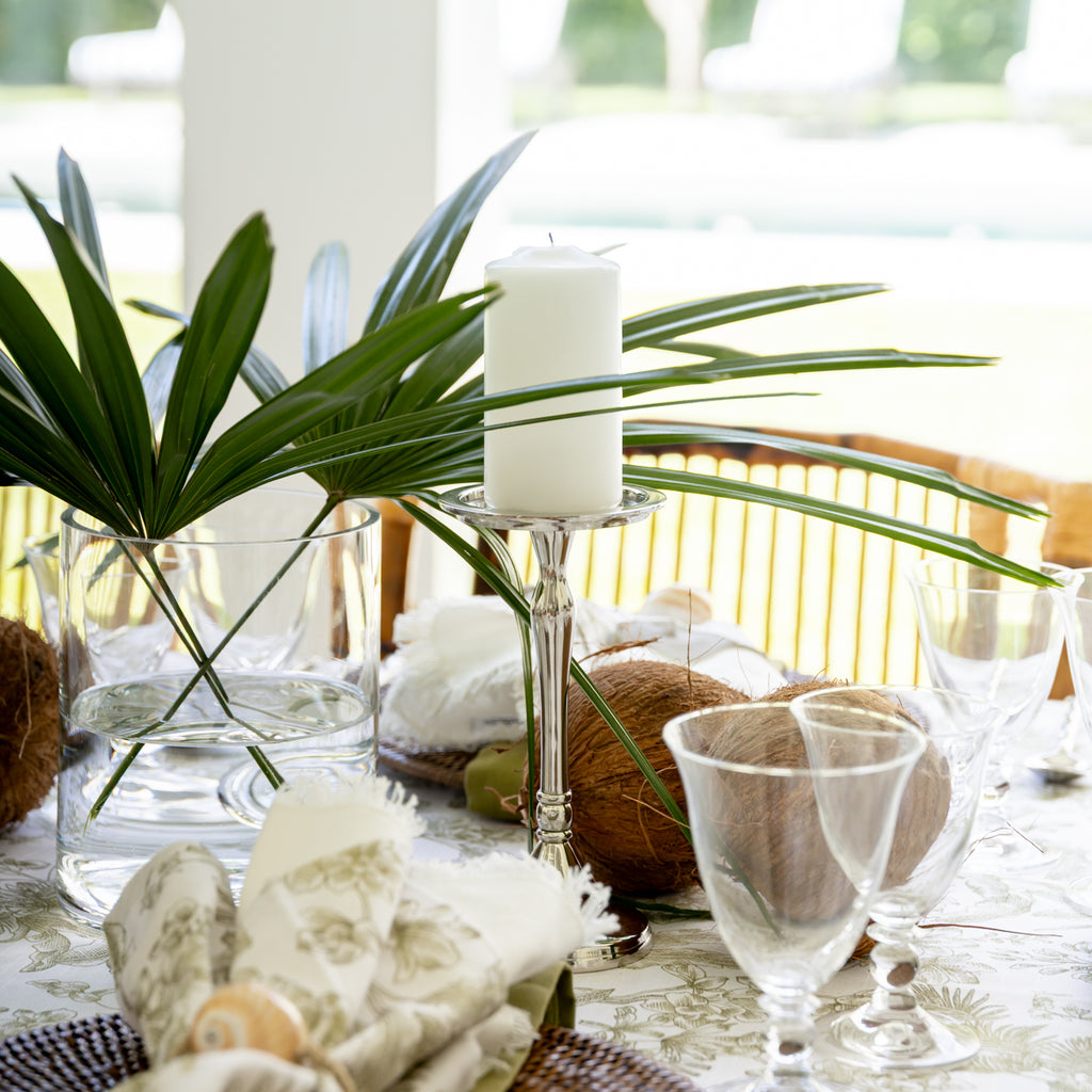 Metal Pillar Candle Holders (Silver) Styled on Island Dining Table