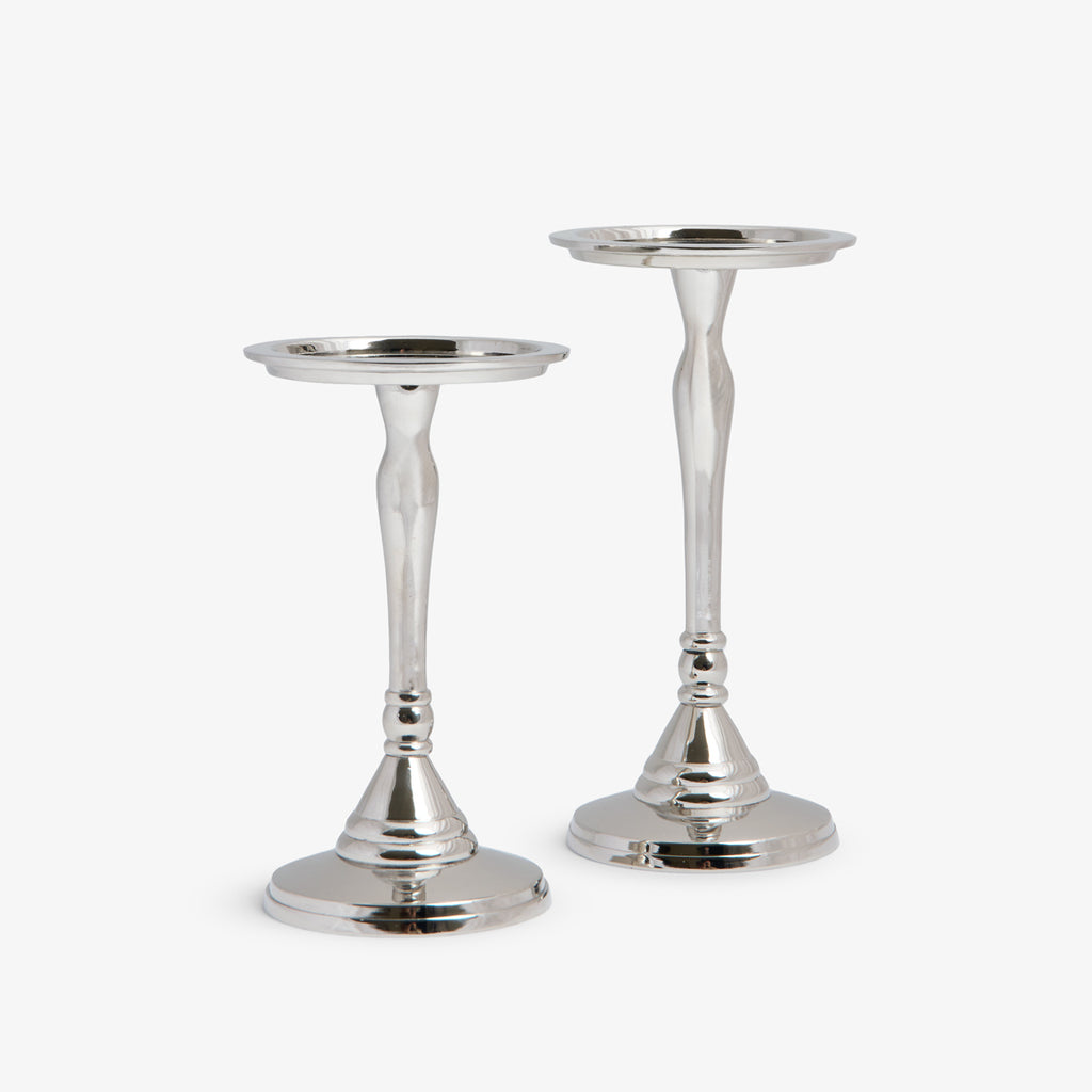 Metal Pillar Candle Holders (Silver) Front View