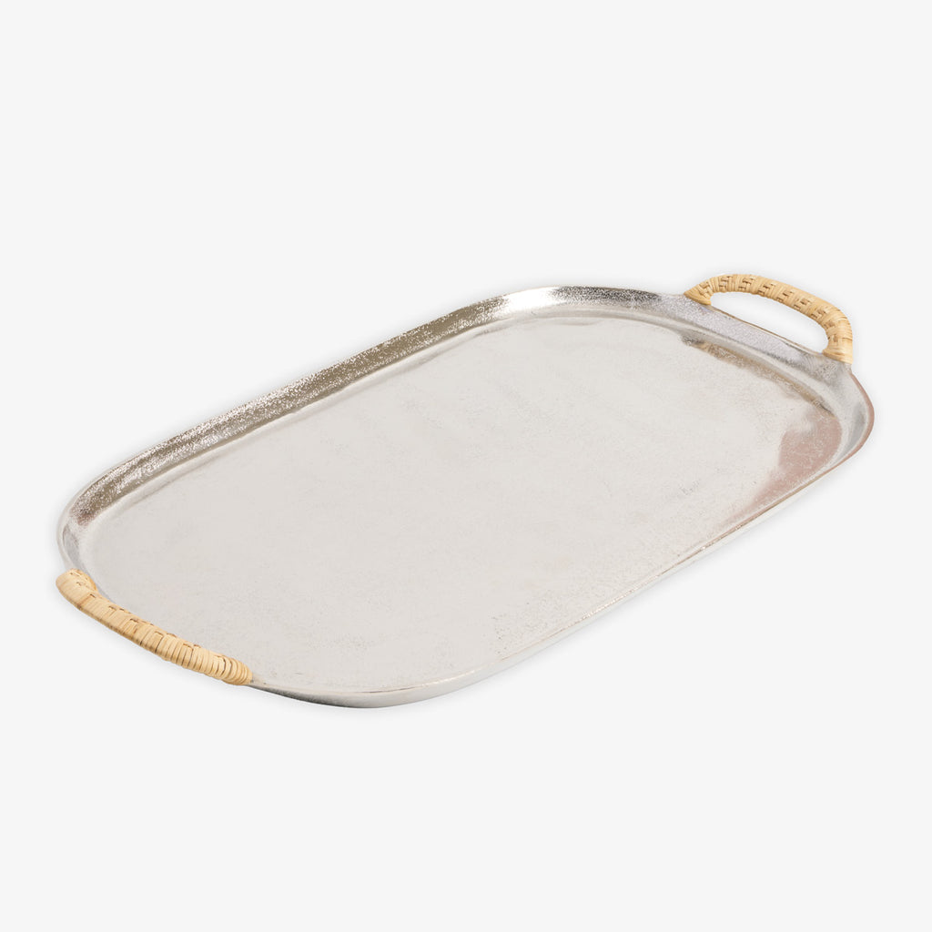 Metal Tray With Rattan Handles Side View
