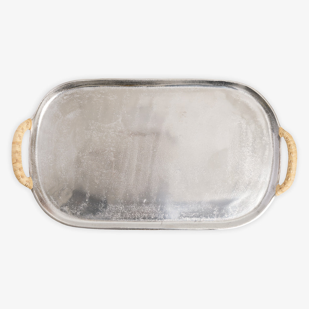 Metal Tray With Rattan Handles Top View