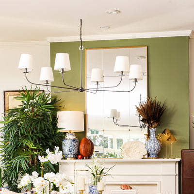 Milton Chandelier (White Shades) Living Room Styled