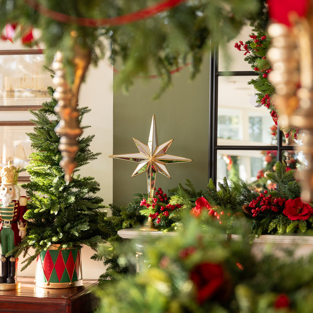 Mirrored Gold Stars On Stand 8 Point Star on Mantle