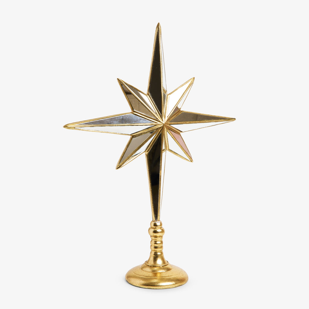 Mirrored Gold Stars On Stand Side View 8 Point Star