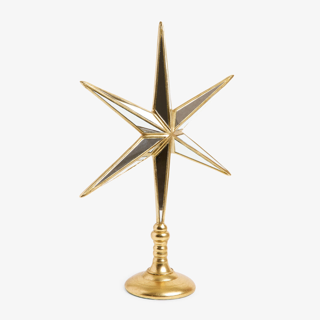 Mirrored Gold Stars On Stand Side View 6 Point
