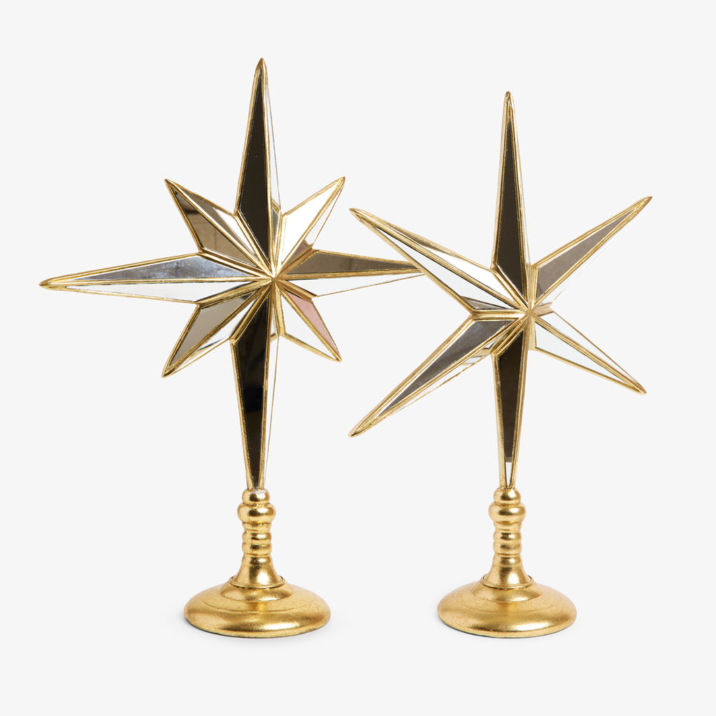 Mirrored Gold Stars On Stand Group Shot Side View