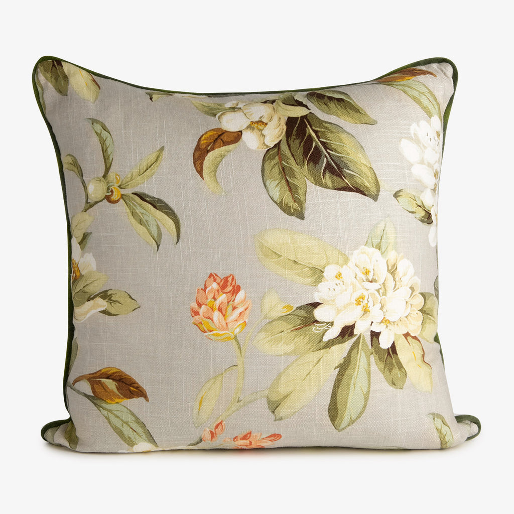 Moloka Tropical Floral With Green Piping Cushion Cover