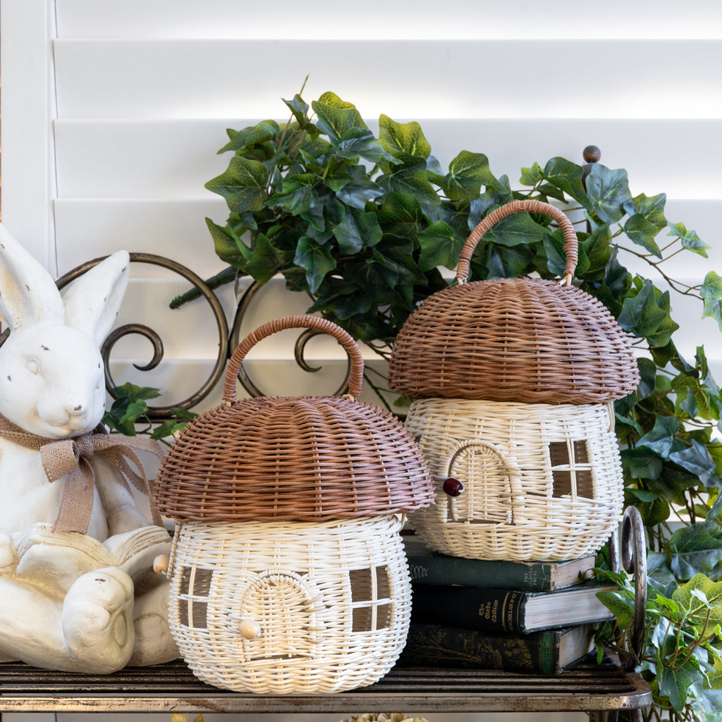 Mushroom Baskets Styled on Shelf
