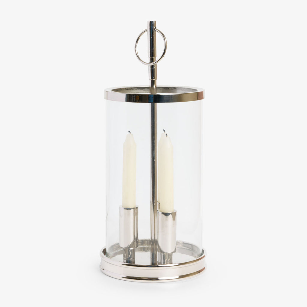 Nickel & Glass Candle Holder Front View with Candles