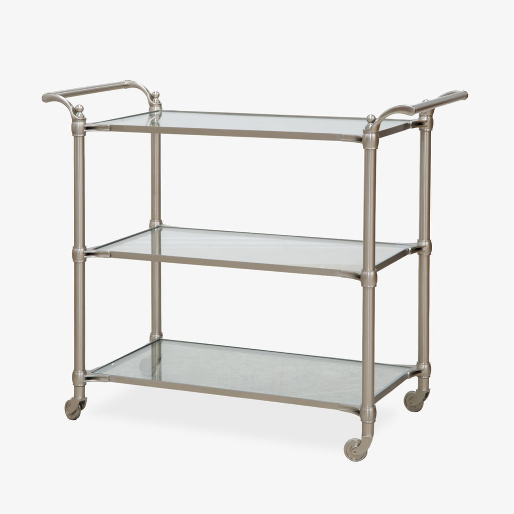 Regent Glass & Nickel Bar Cart Trolley Front View