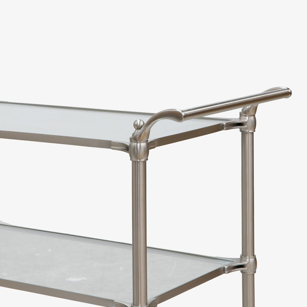Regent Glass & Nickel Bar Cart Trolley Close Up