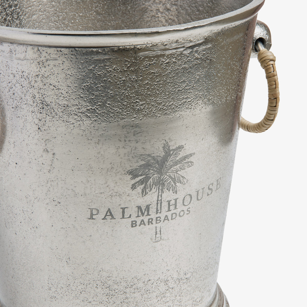 Palm House Metal Ice Bucket Detailed Shot of Etching